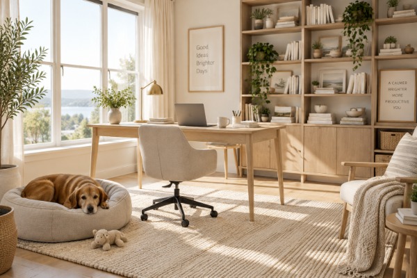 Oficina estilo nórdico chic para ti y tu mascota